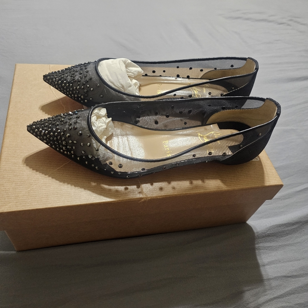 Christian Louboutin Black Embellished Flats Size 35